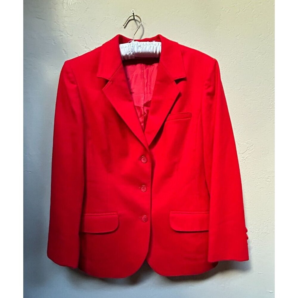 Vintage Pendleton Womens 10 Red Virgin Wool Three-Button Single-Breasted Blazer